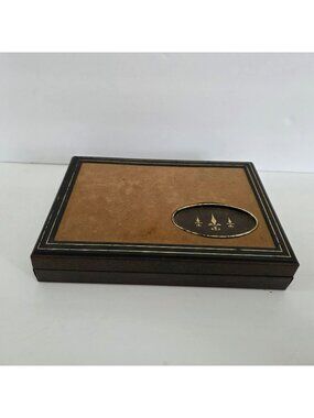 Vintage Dante Jewelry Box With Gold Fleur-De-Lis Design And Compartments